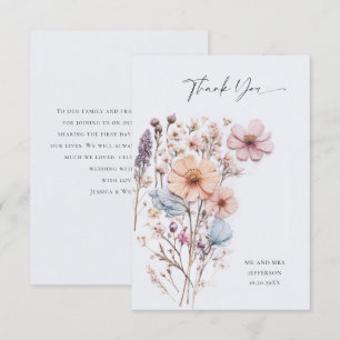 Carte De Remerciements Elégante aquarelle Fleurs sauvages Mariage floral