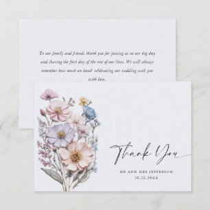 Carte De Remerciements Elégante aquarelle Fleurs sauvages Mariage floral