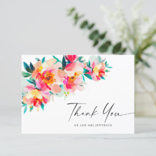 Carte De Remerciements Elégante aquarelle Fleurs sauvages Mariage floral