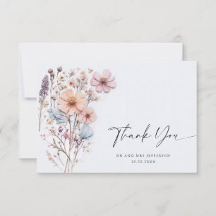 Carte De Remerciements Elégante aquarelle Fleurs sauvages Mariage floral