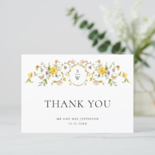 Carte De Remerciements Elégante aquarelle Fleurs sauvages Mariage floral