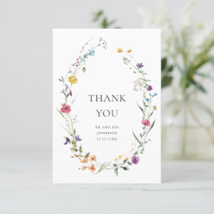 Carte De Remerciements Elégante aquarelle Fleurs sauvages Mariage floral