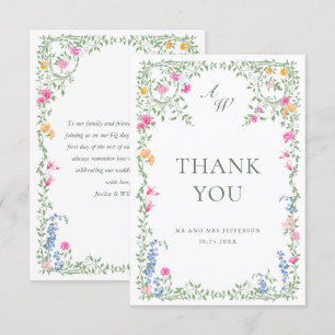 Carte De Remerciements Elégante aquarelle Fleurs sauvages Mariage floral