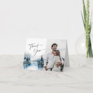 Carte De Remerciements Elégante aquarelle Foggy Forest Mariage Photo