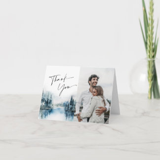 Carte De Remerciements Elégante aquarelle Foggy Forest Mariage Photo