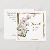Carte De Remerciements Elégante aquarelle Orchidées Blanches Gold Frame M (Devant / Derrière)