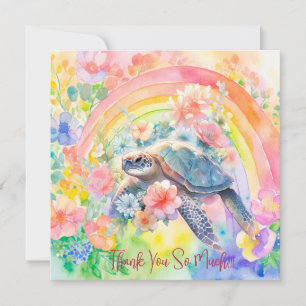 Carte De Remerciements Elégante Aquarelle Pastel Tortue de mer Florale