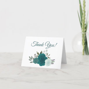 Carte De Remerciements Elégante aquarelle Turquoise Roses Boho Mariage Ph