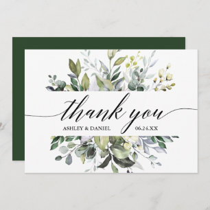 Carte De Remerciements Elégante aquarelle vert Mariage calligraphie