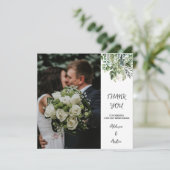 Carte De Remerciements Elégante aquarelle verte Photo Mariage plat (Debout devant)