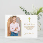 Carte De Remerciements Élégante Arche d'or Première communion sainte (Debout devant)