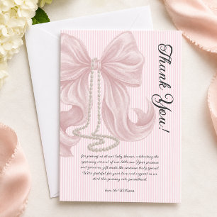 Carte De Remerciements Élégante Baby Shower à rayures et nœud ivoire rose