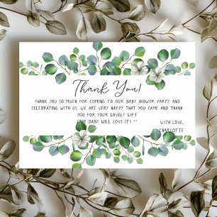 Carte De Remerciements Élégante Baby Shower Eucalyptus Aquarelle