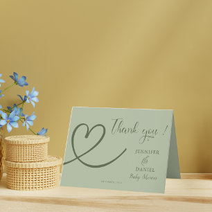 Carte De Remerciements Élégante Baby Shower Minimaliste Vert Sauge Modern