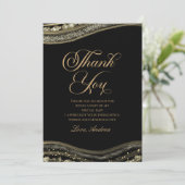 Carte De Remerciements Elégante Black Gold Agate Anniversaire (Debout devant)