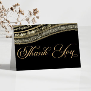 Carte De Remerciements Elégante Black Gold Agate Anniversaire