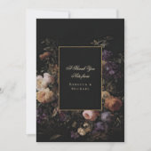 Carte De Remerciements Élégante Black Romantique Fleurs Mariage foncé (Devant)