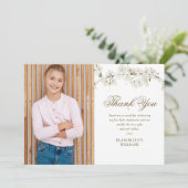 Carte De Remerciements Élégante Blossom Blanc Première Sainte Communion P (Debout devant)