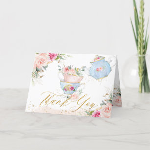 Carte De Remerciements Elégante Blush Rose Floral High Tea Party Annivers