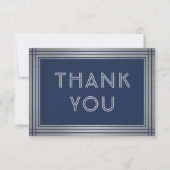 Carte De Remerciements Elégante Bordure Classique Bleue et Argent Marine (Devant)