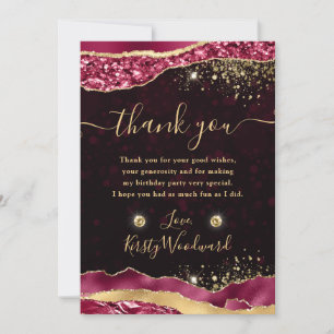 Carte De Remerciements Elégante Bourgogne & Glam Tears Edges Anniversaire