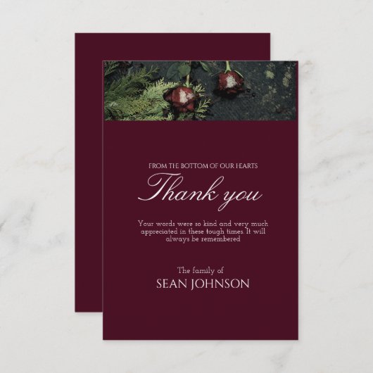 Carte De Remerciements Élégante Bourgogne pour toujours dans nos coeurs F (Devant / Derrière)