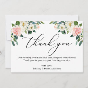 Carte De Remerciements Élégante calligraphie Aquarelle rose blanc floral