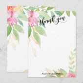 Carte De Remerciements Élégante calligraphie avec des fleurs d'aquarelle (Devant / Derrière)