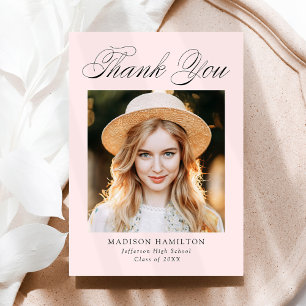 Carte De Remerciements Élégante calligraphie Blush Pink Photo Graduation