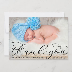 Carte De Remerciements Élégante calligraphie moderne Nouveau bébé Photo B