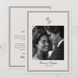 Carte De Remerciements Élégante calligraphie monogramme et photo de maria