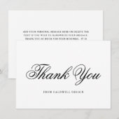 Carte De Remerciements Élégante Calligraphie noir et blanc (Devant / Derrière)
