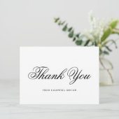 Carte De Remerciements Élégante Calligraphie noir et blanc (Debout devant)
