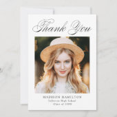 Carte De Remerciements Élégante calligraphie Photo Graduation (Devant)