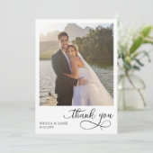 Carte De Remerciements Élégante calligraphie Simple moderne 2 Mariage Pho (Debout devant)