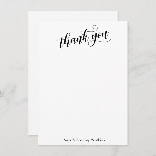 Carte De Remerciements Élégante calligraphie sur simple noir et blanc (Devant / Derrière)