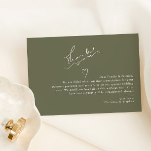 Carte De Remerciements Élégante Calligraphie Vert Sage Mariage Simple