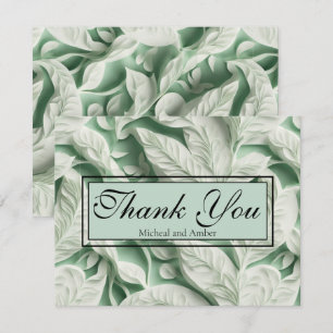 Carte De Remerciements Élégante calligraphie vintage feuille verte blanch