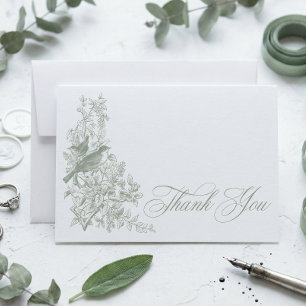 Carte De Remerciements Elégante Chinoiserie de Sage Naturelle Mariage Sho