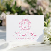Carte De Remerciements Élégante Chinoiserie rose Monogram Crest Mariage