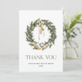 Carte De Remerciements Elégante Compagnie de Wreath de pin de Noël de Boh (Debout devant)