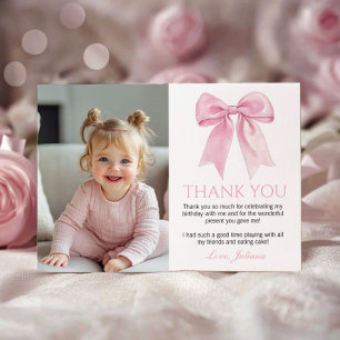 Carte De Remerciements Élégante Coquette Bow Rose Photo Anniversaire