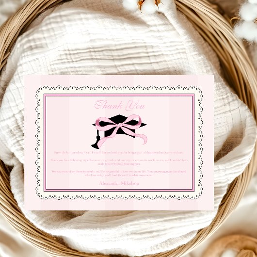 Carte De Remerciements Élégante Coquette Rose Coquette Bow Graduation
