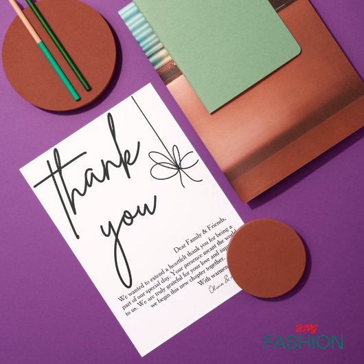 Carte De Remerciements Elégante crème et Mariage de ruban gris - Minimali