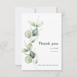 Carte De Remerciements Élégante douche de mariée à la verdure d'eucalyptu