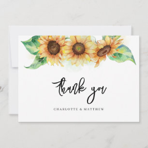 Carte De Remerciements Élégante douche de mariée aux tournesols floraux