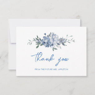 Carte De Remerciements Élégante Douche de Mariée Florale Bleu Poussiéreux