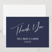 Carte De Remerciements Élégante écriture moderne simple Marine Bleu (Devant / Derrière)