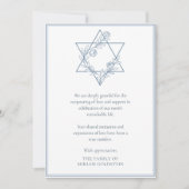 Carte De Remerciements Élégante étoile juive moderne bleue de condoléance (Devant)