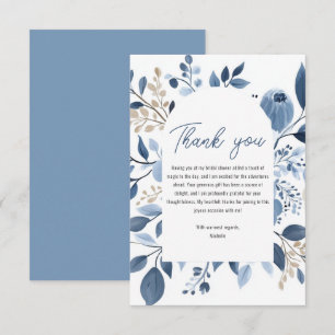 Carte De Remerciements Élégante Fête de Mariage Bohème Florale Bleu Pouss